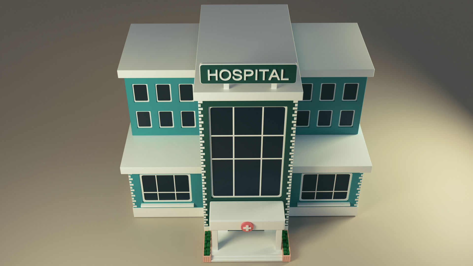 Hospital building Low-poly 3D model_4