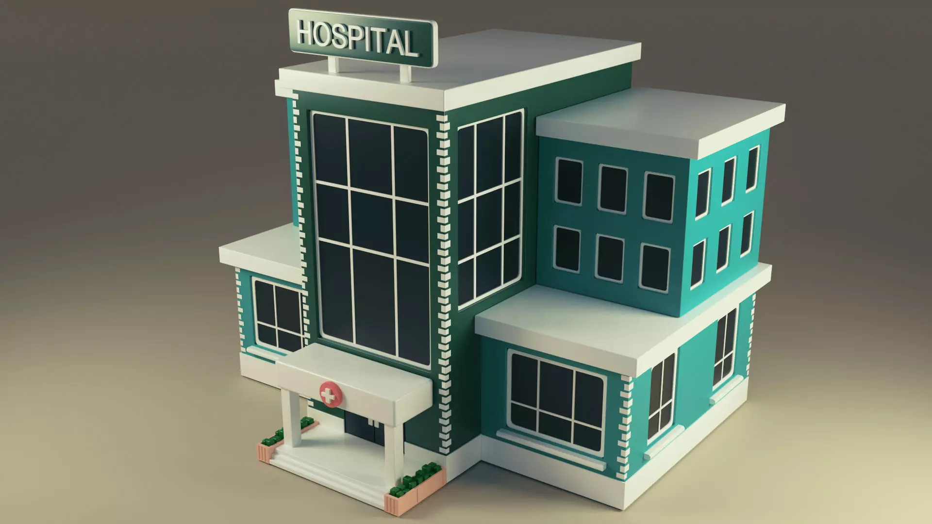 Hospital building Low-poly 3D model_0