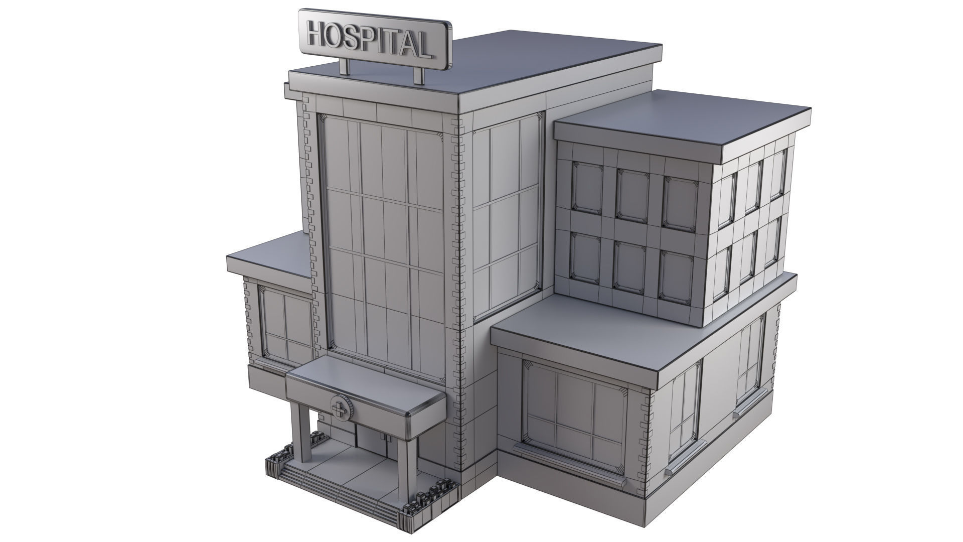 Hospital building Low-poly 3D model_6