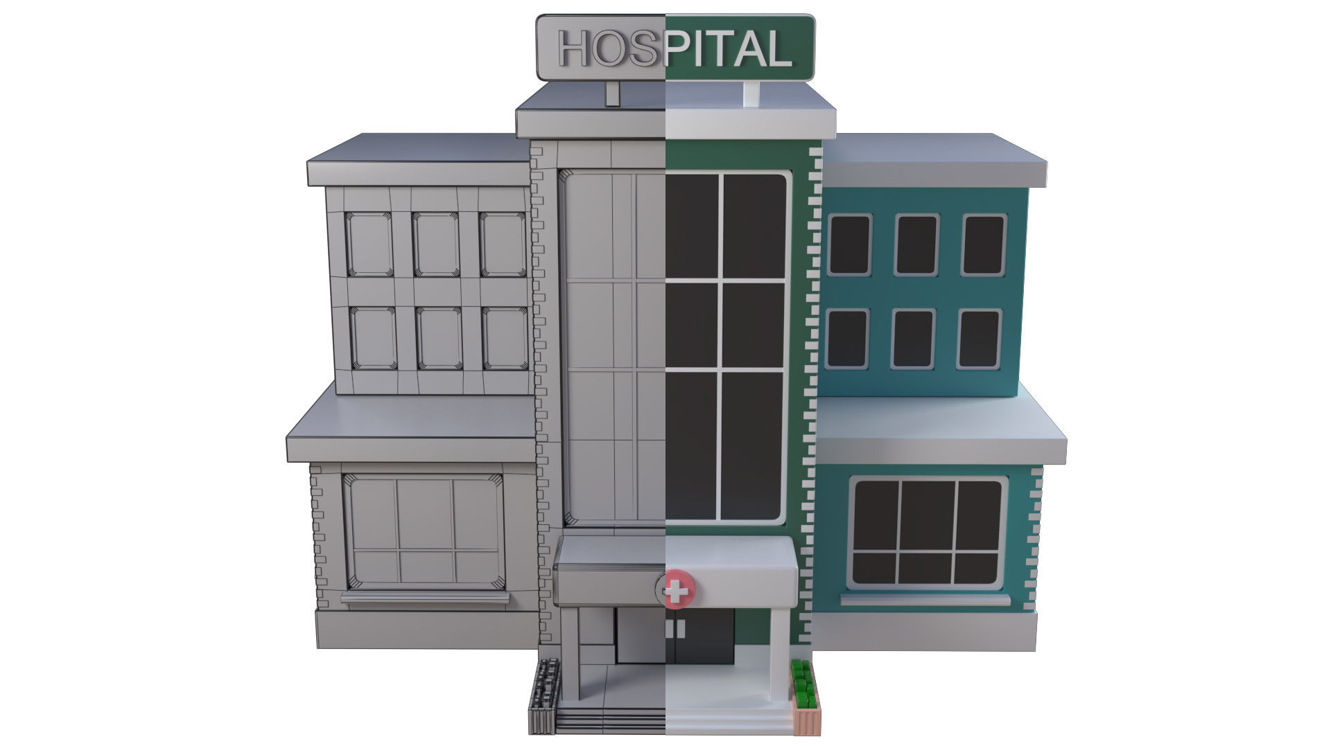 Hospital building Low-poly 3D model_7