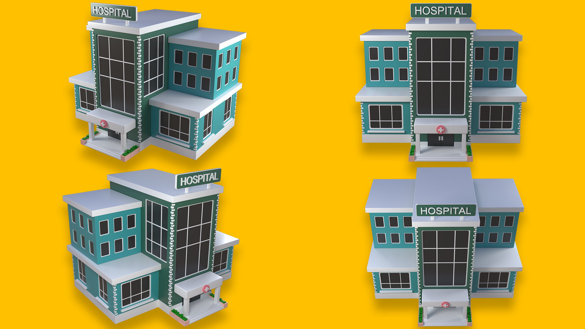 Hospital building Low-poly 3D model_1