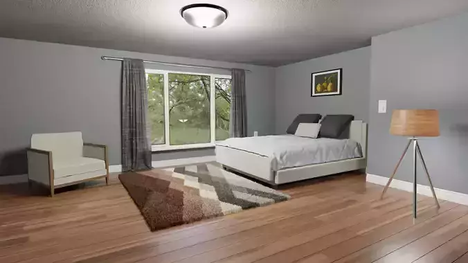 Realistic Bedroom with walls and hardwood floors Free 3D model