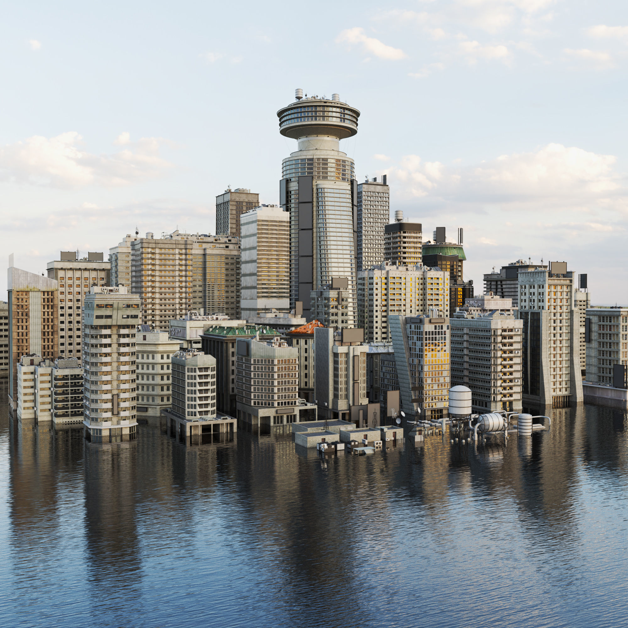 Building Skyscraper City Town Downtown Office Space Work Street Low-poly 3D model_2