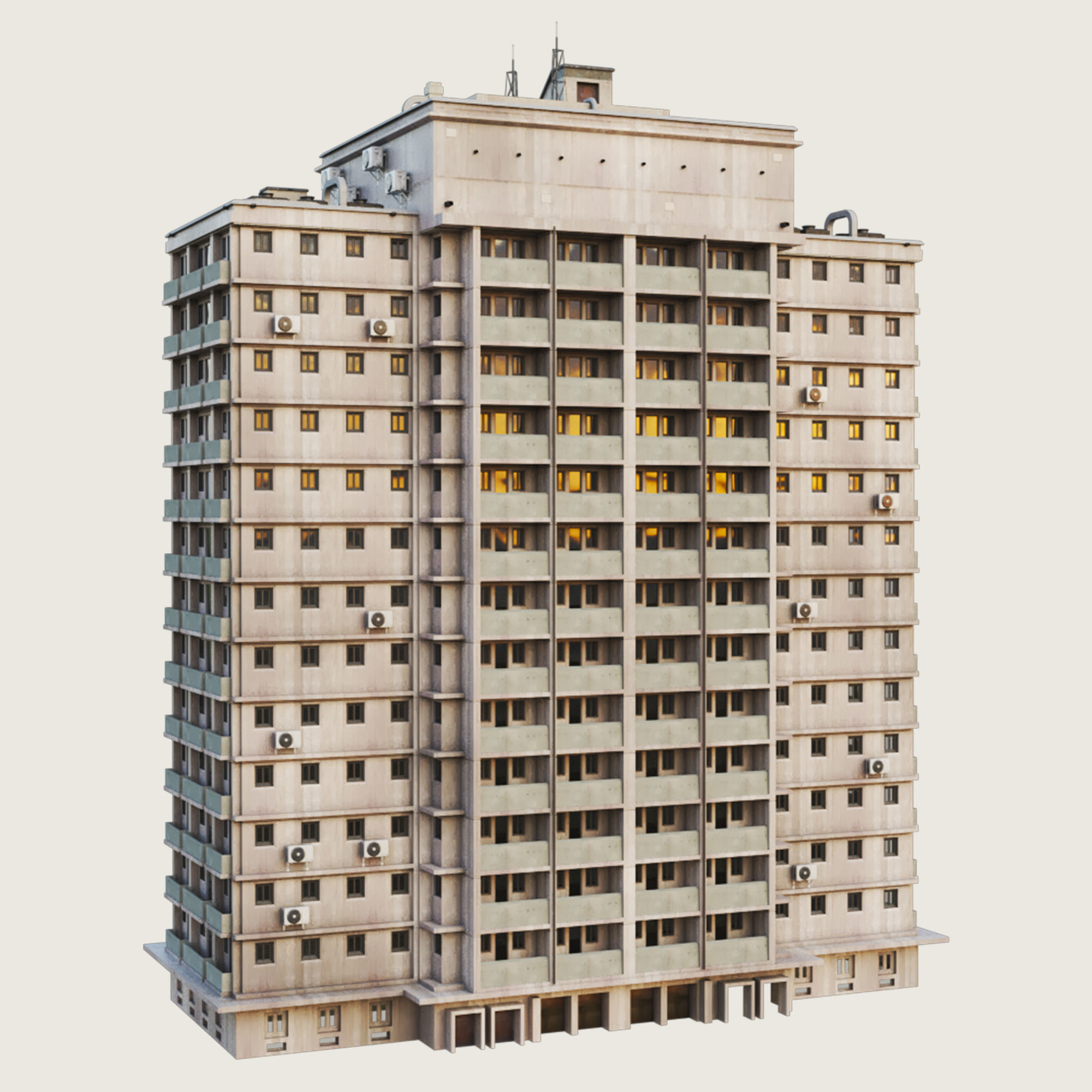 Building Skyscraper City Town Downtown Office Space Work Street Low-poly 3D model_5