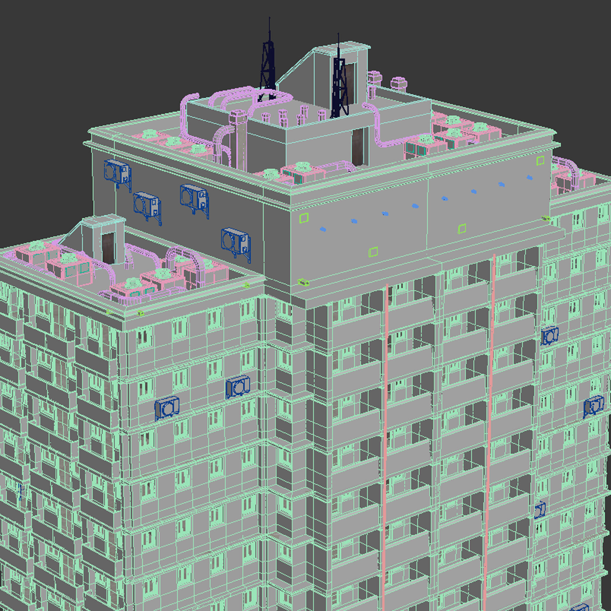 Building Skyscraper City Town Downtown Office Space Work Street Low-poly 3D model_7