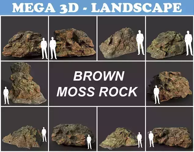 Low poly Brown Moss Rock A 210217