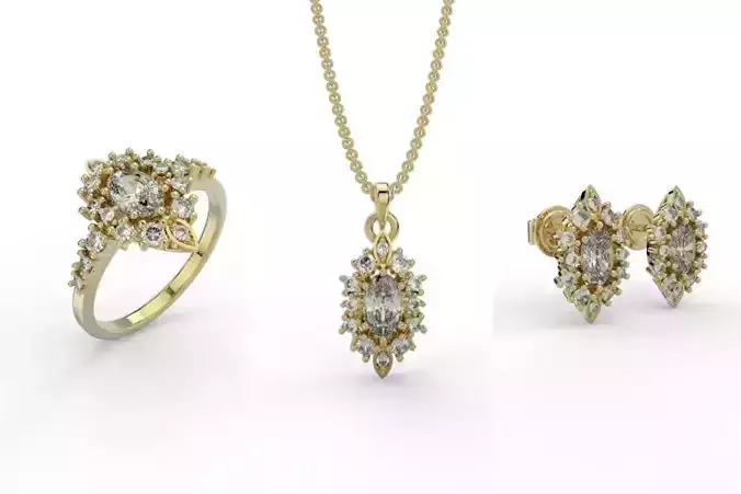 Set Ring Earring Pendant Oval stone engagement 