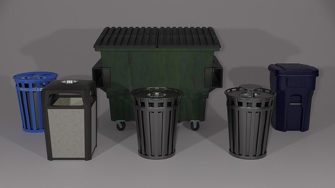 Garbage Cans Dumpster Recycle Low-poly 3D model