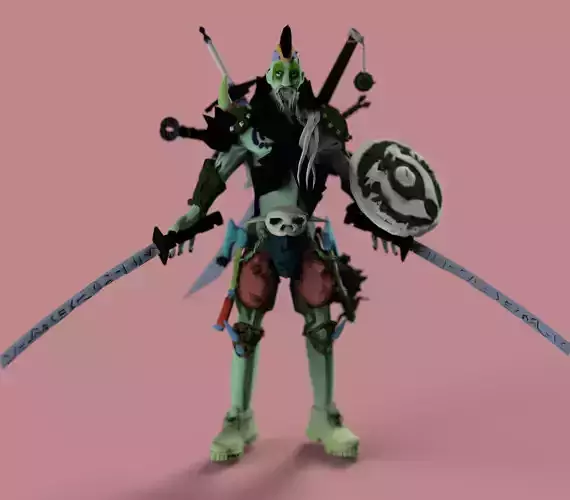 Warrior character holding two swords