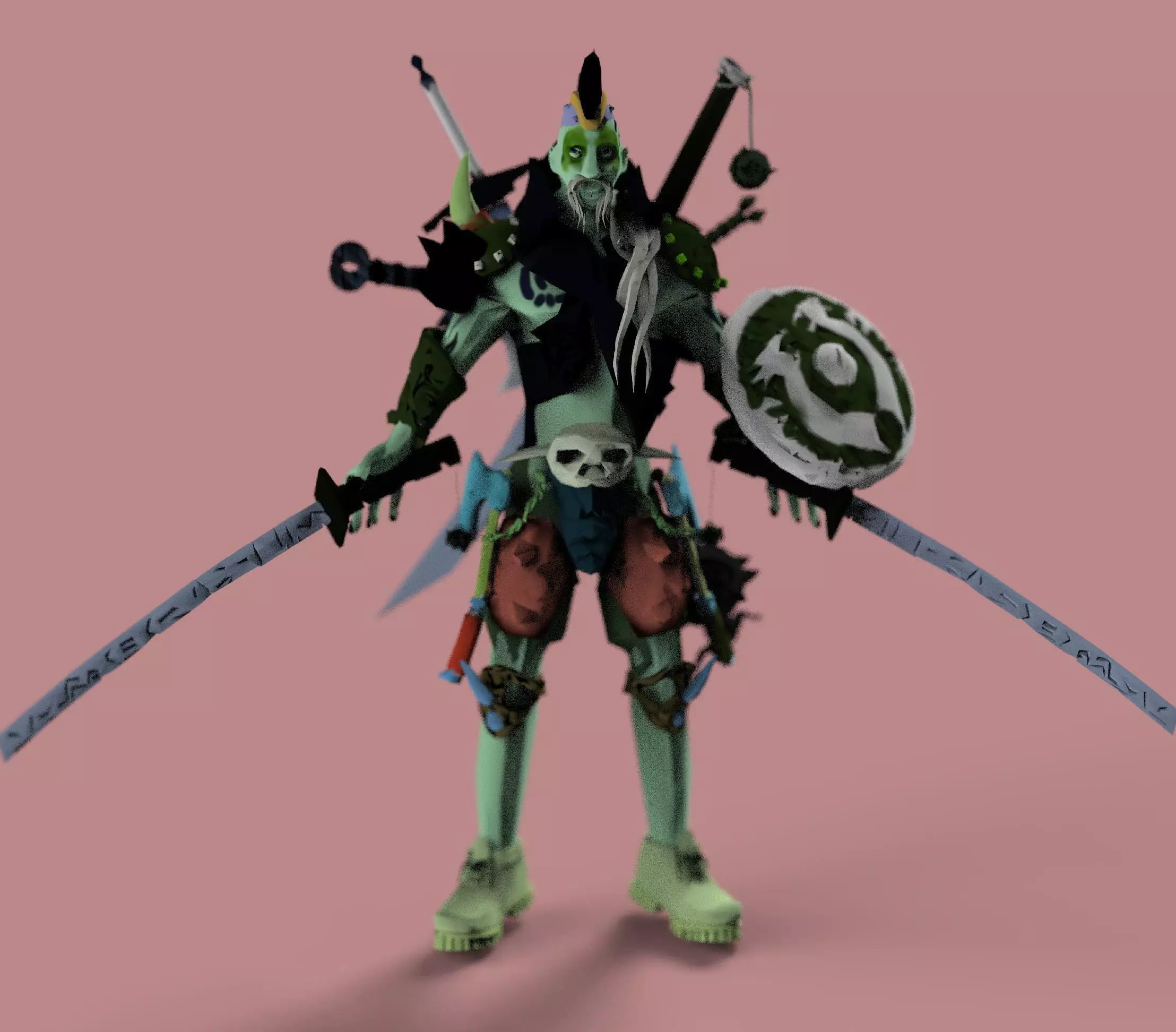 Warrior character holding two swords 3D model