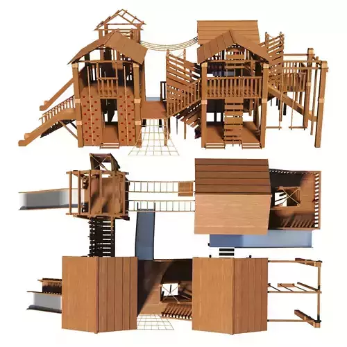 Playground two wooden play structures