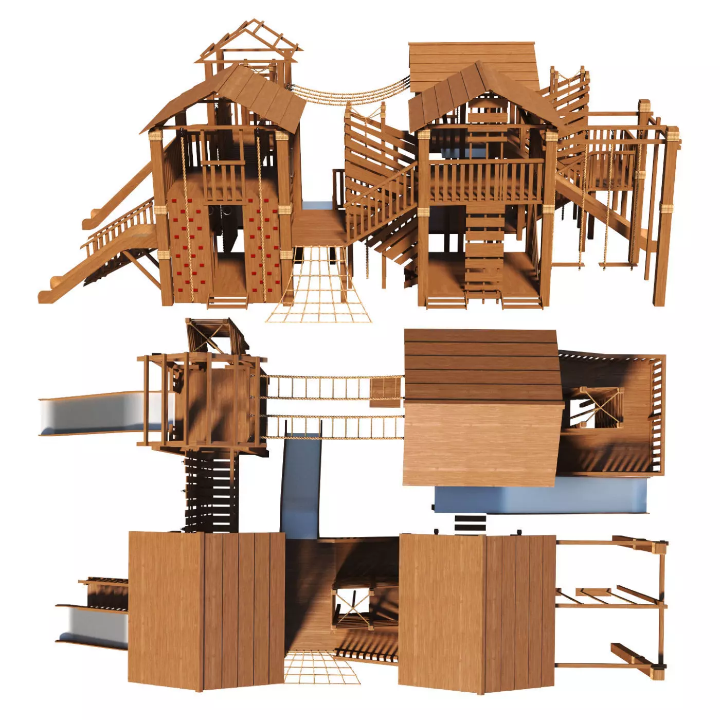 Playground two wooden play structures 3D model_0