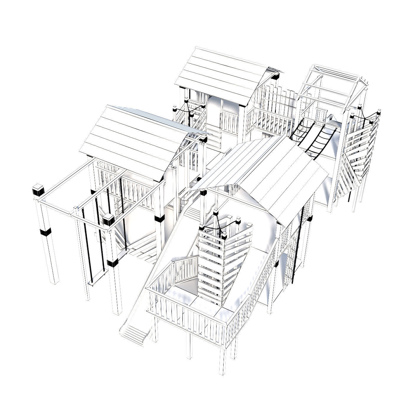 Playground two wooden play structures 3D model_7