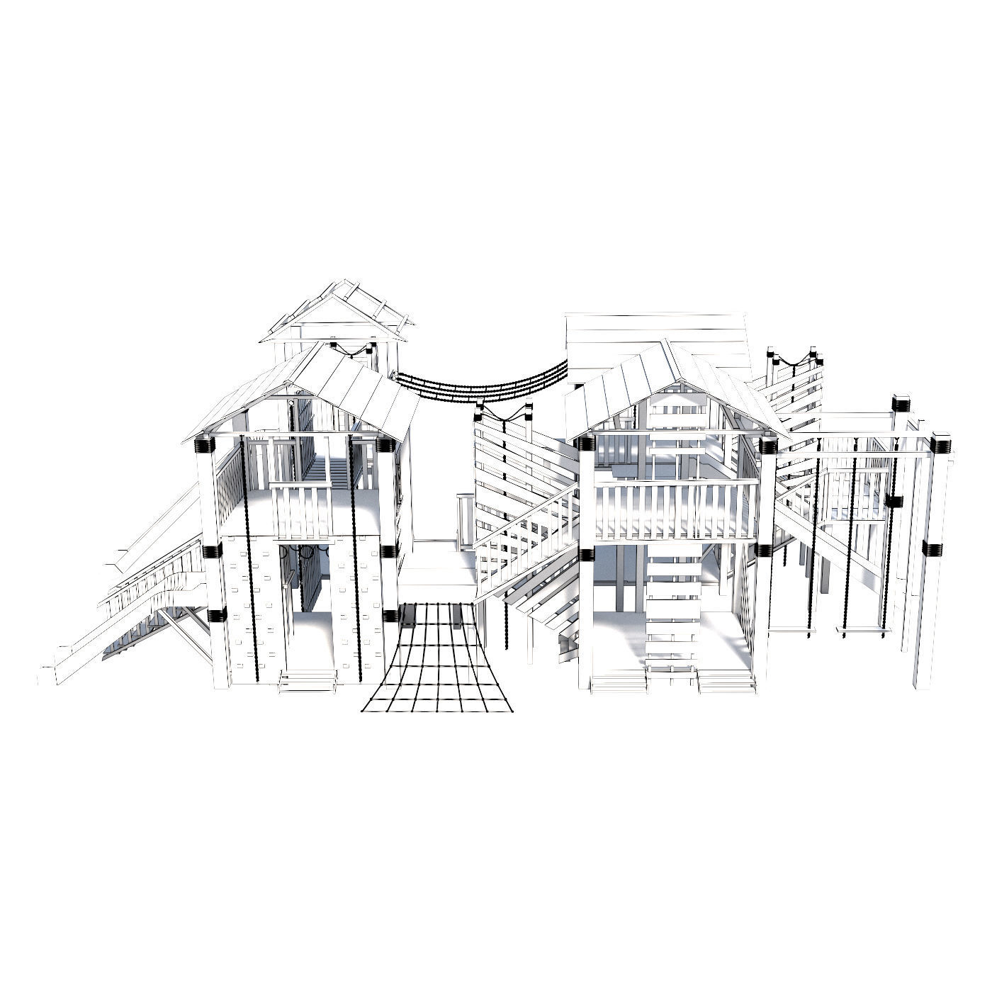 Playground two wooden play structures 3D model_5