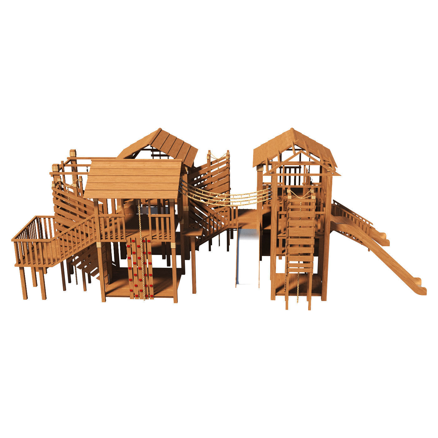 Playground two wooden play structures 3D model_1
