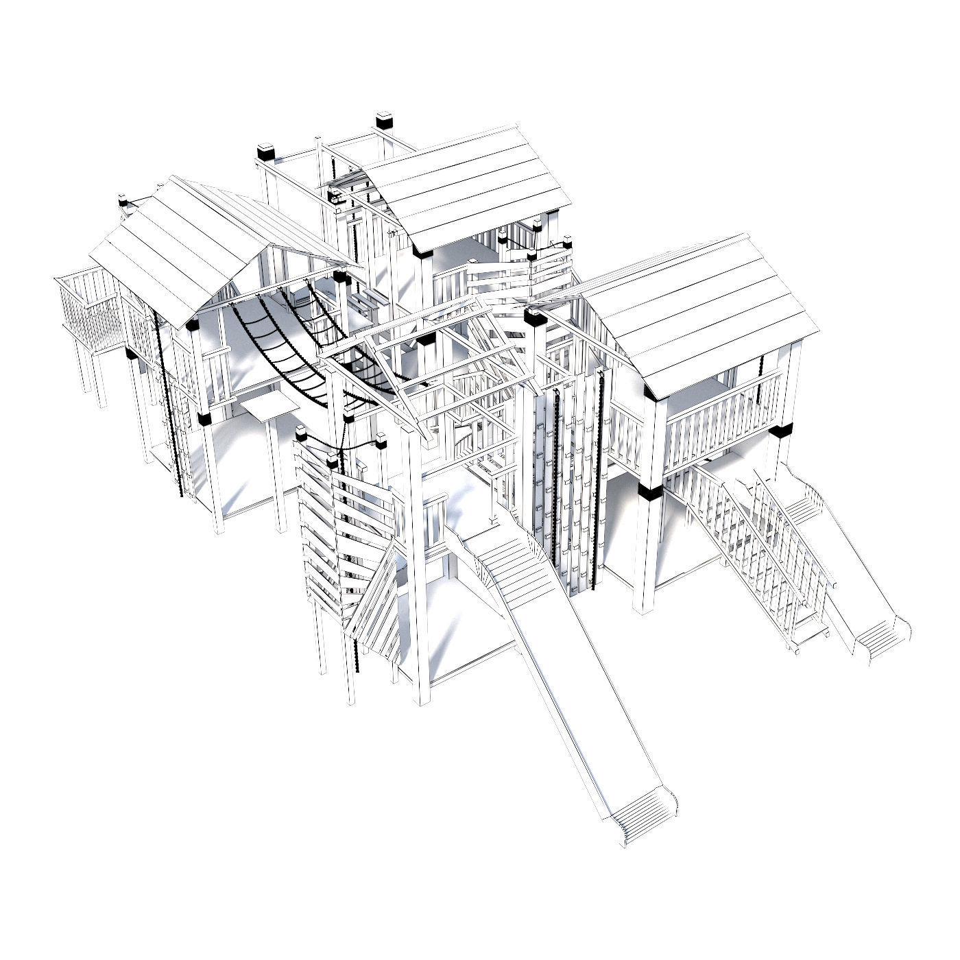 Playground two wooden play structures 3D model_8