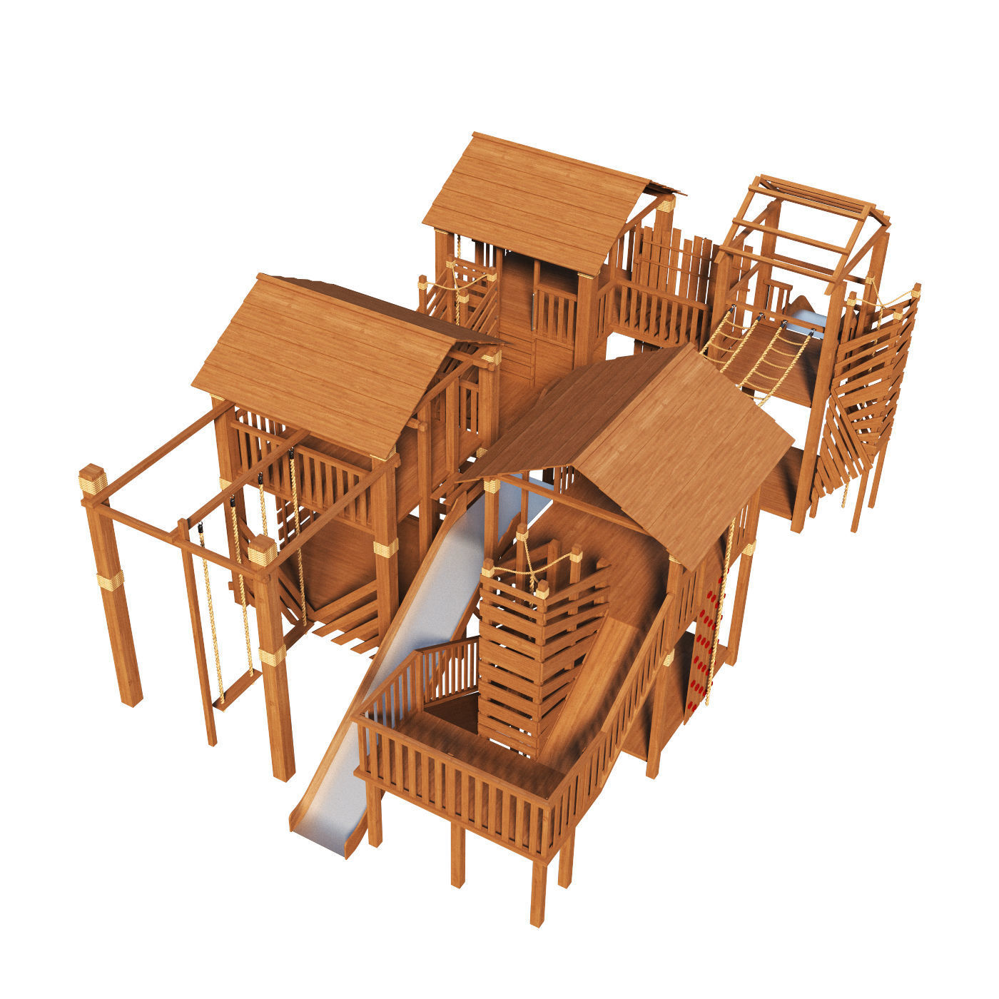 Playground two wooden play structures 3D model_2