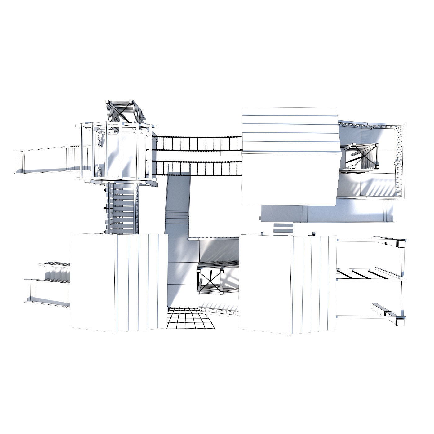 Playground two wooden play structures 3D model_6