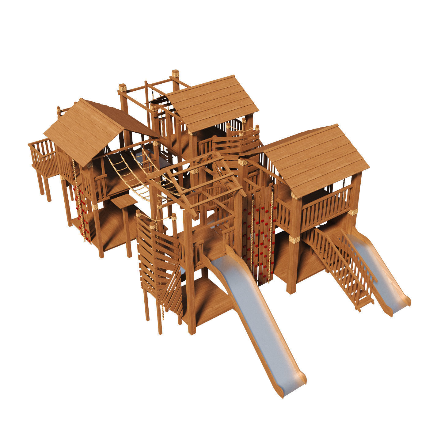 Playground two wooden play structures 3D model_3