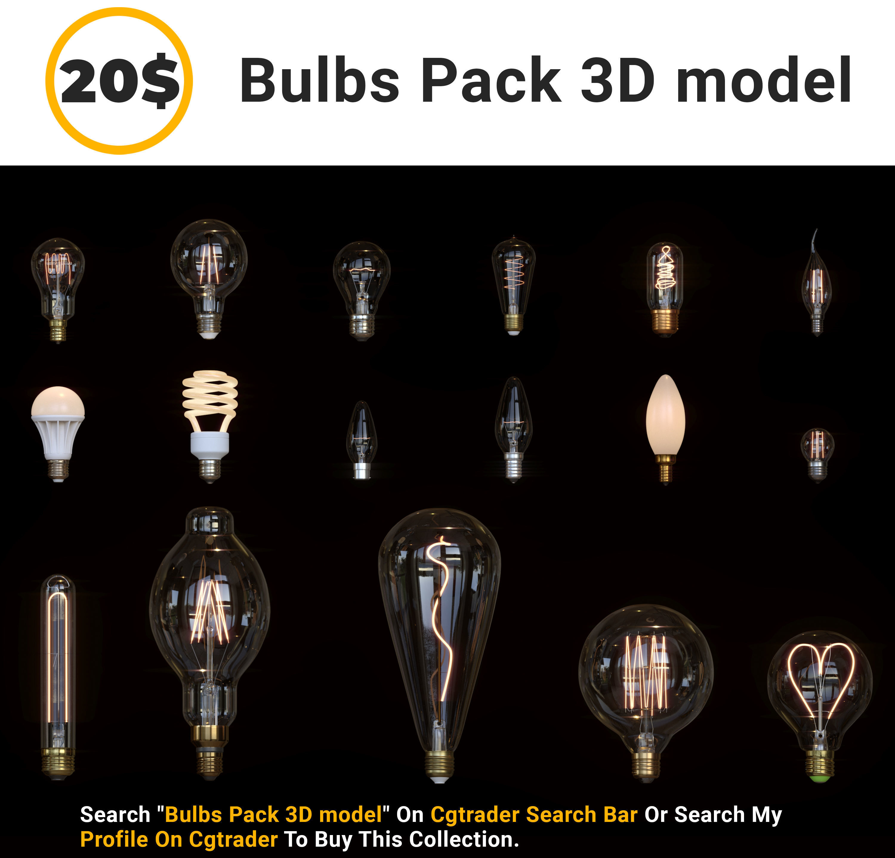 Vintage Incandescent Edison Light Bulb 3D model_5