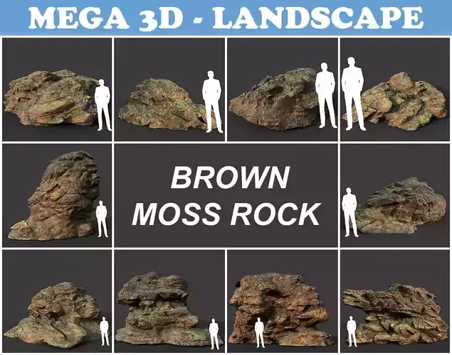 Low poly Brown Moss Rock B 210217