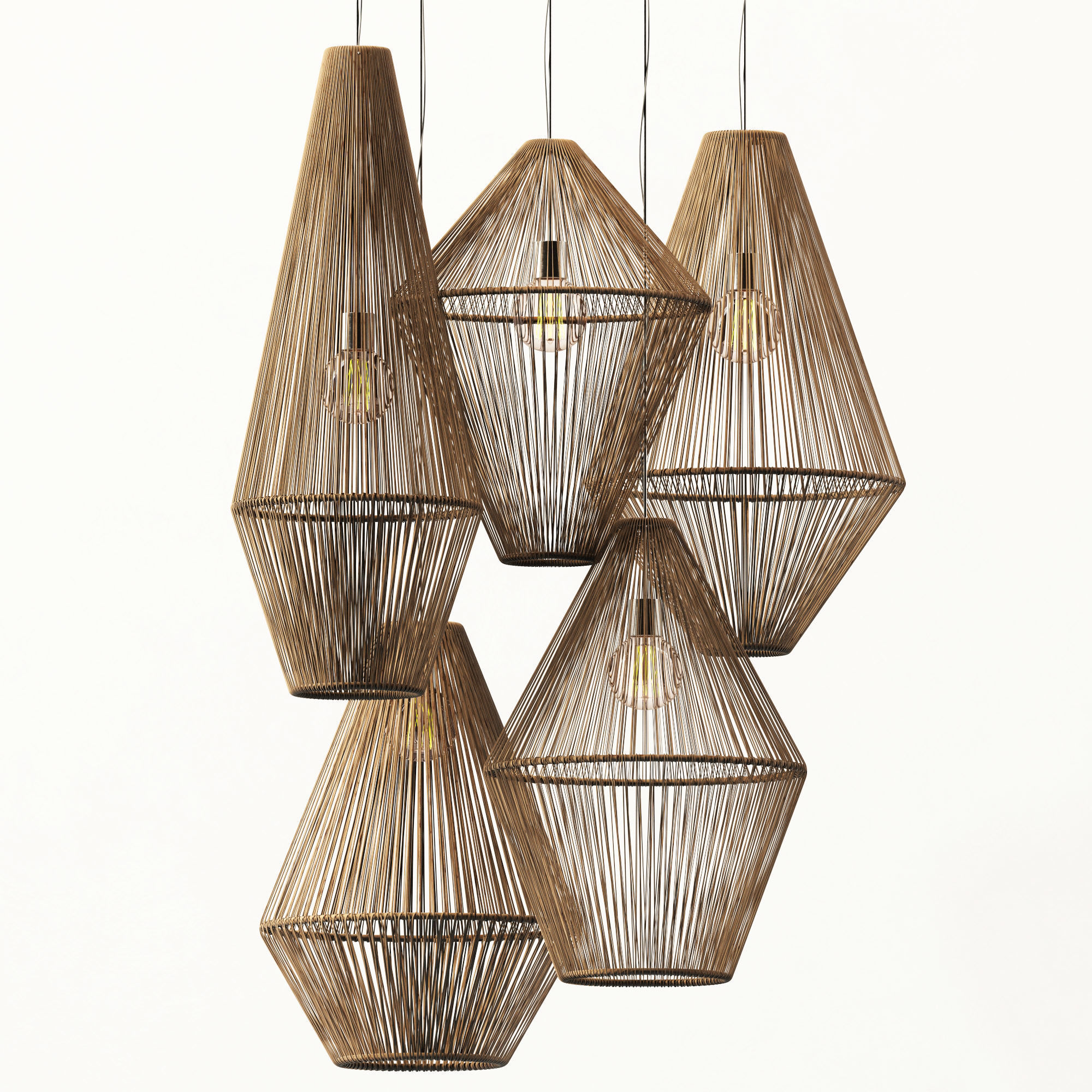 Lamp wood rattan wicker Cone n2 3D model_2