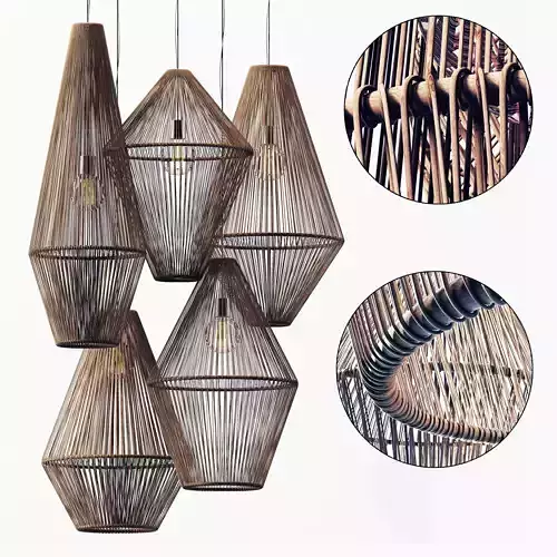 Lamp wood rattan wicker Cone n2