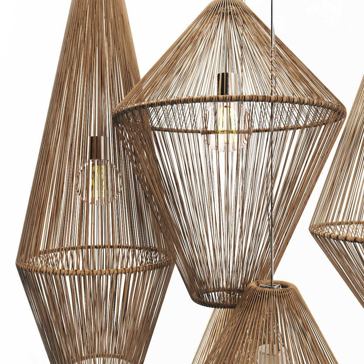 Lamp wood rattan wicker Cone n2 3D model_15