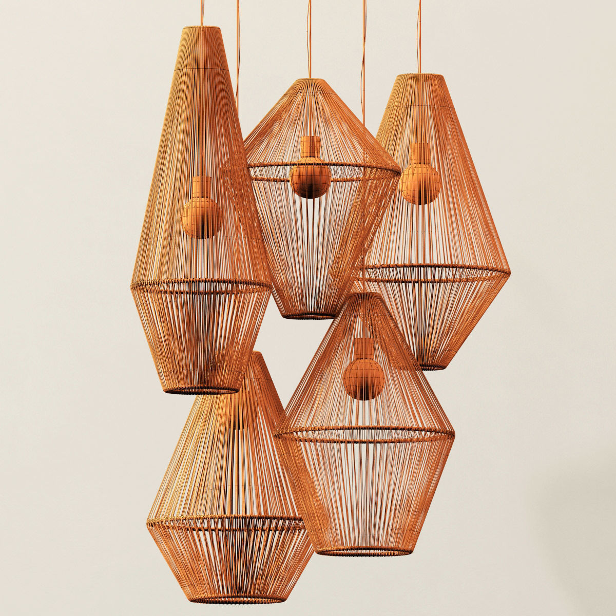 Lamp wood rattan wicker Cone n2 3D model_19