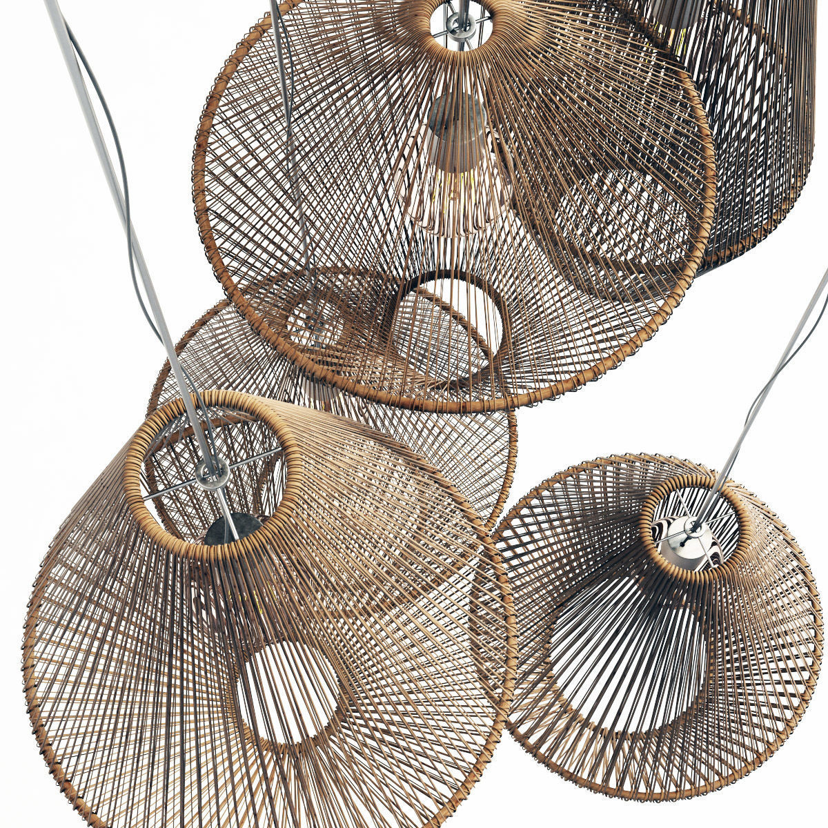 Lamp wood rattan wicker Cone n2 3D model_6