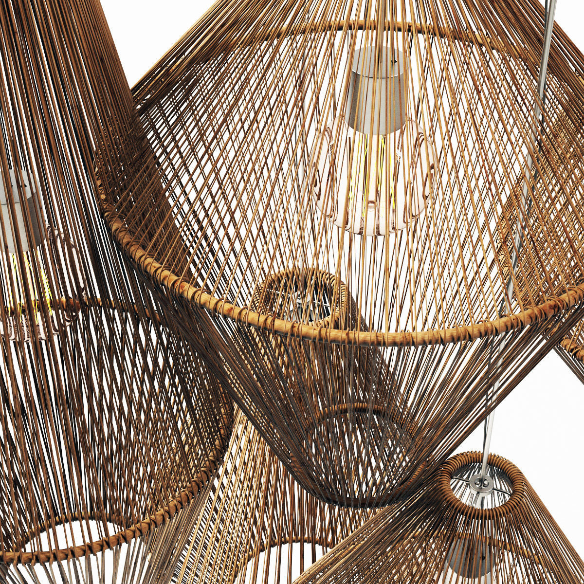 Lamp wood rattan wicker Cone n2 3D model_4