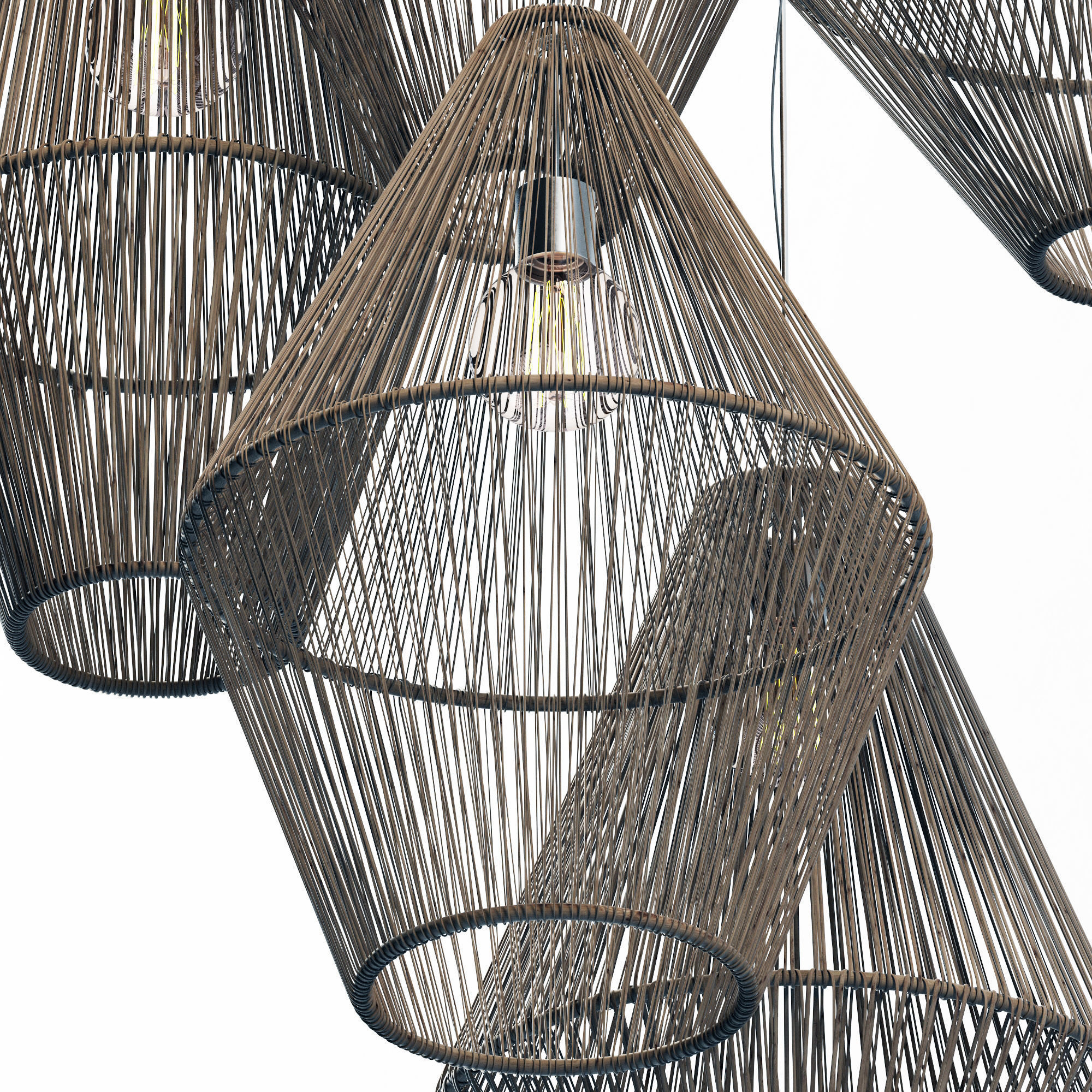 Lamp wood rattan wicker Cone n2 3D model_13