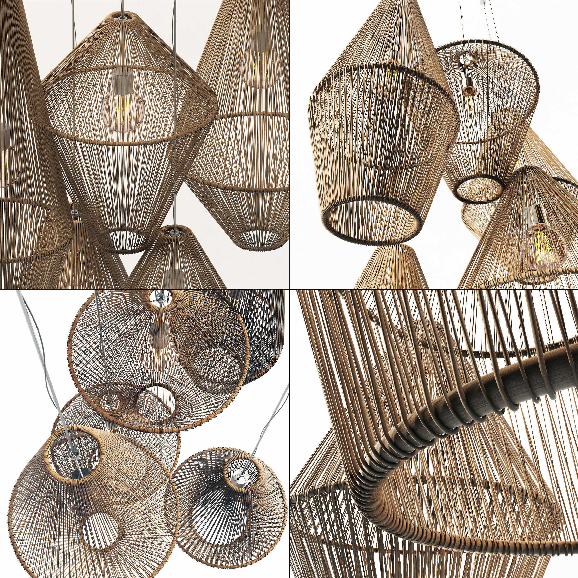 Lamp wood rattan wicker Cone n2 3D model_1