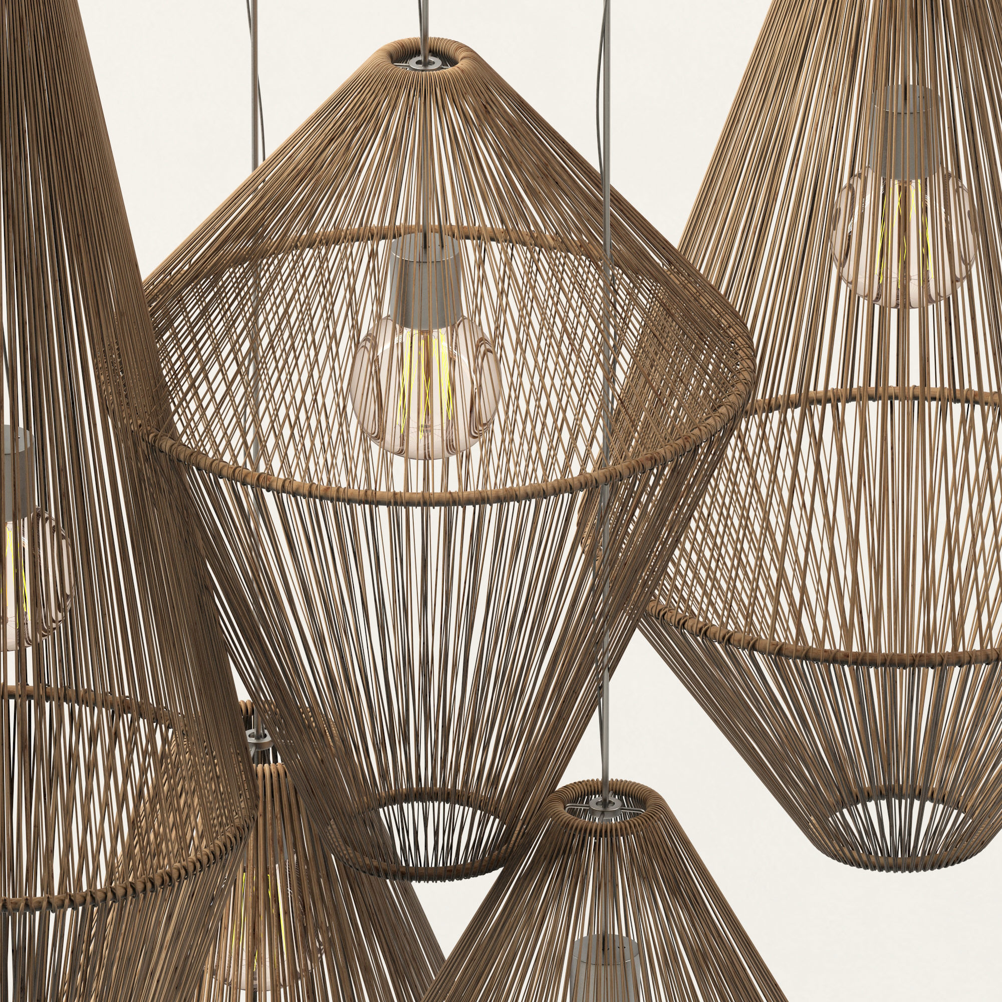 Lamp wood rattan wicker Cone n2 3D model_10