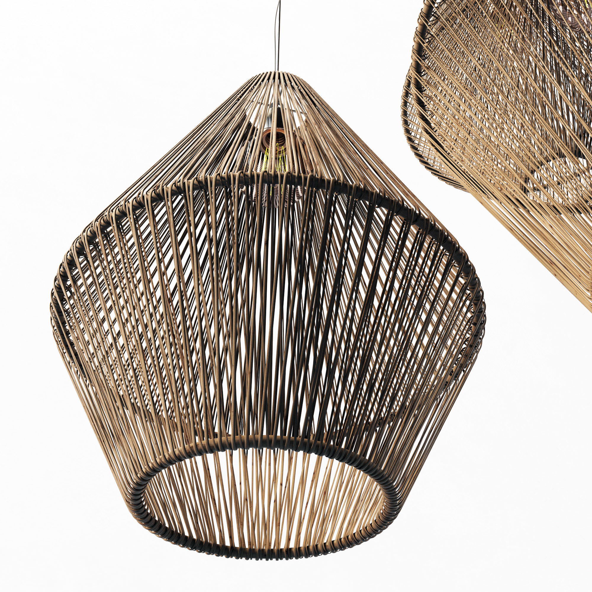 Lamp wood rattan wicker Cone n2 3D model_3