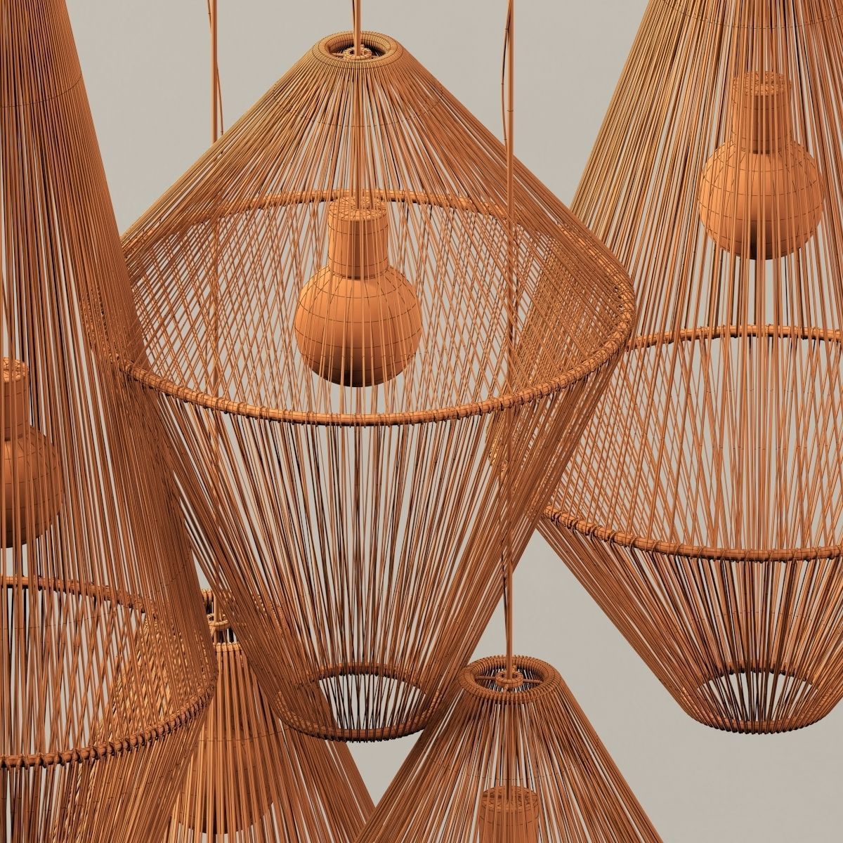 Lamp wood rattan wicker Cone n2 3D model_20