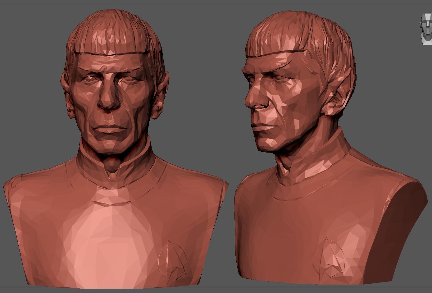 Mr Spock Bust  Polygonal 3D print model_3