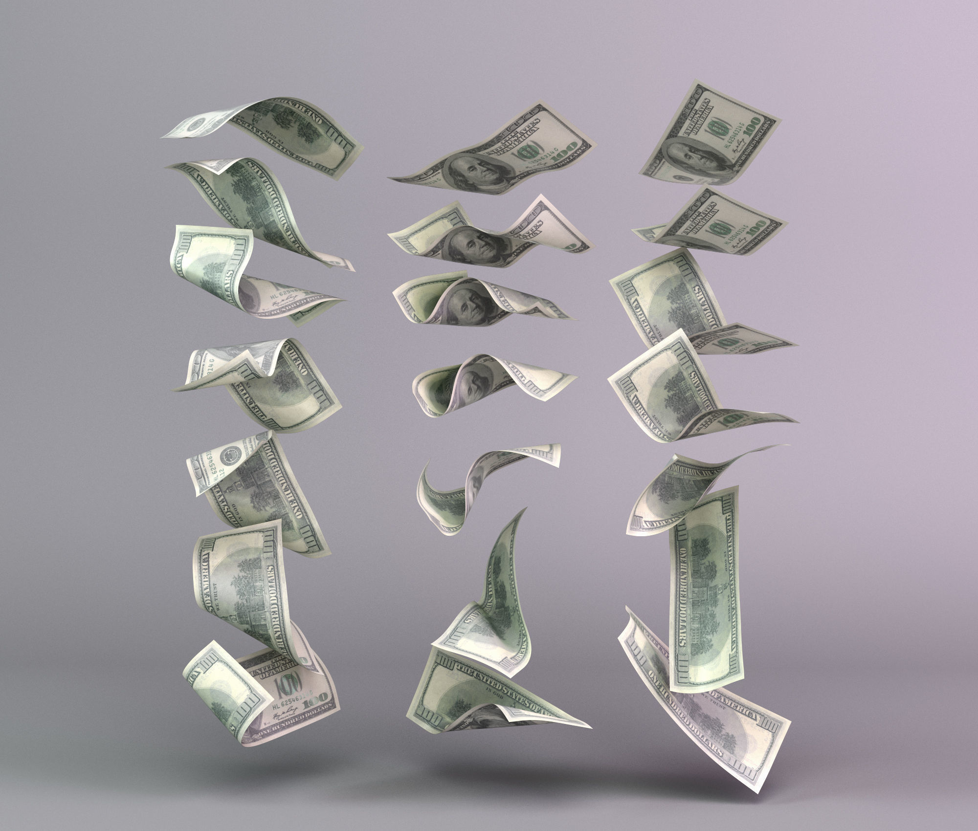 Set of dollar bills 3D model_1