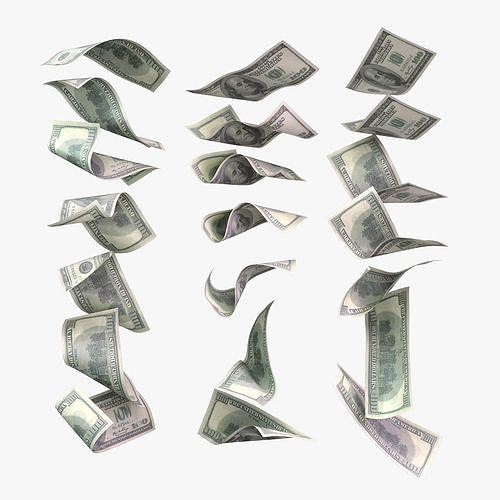 Set of dollar bills 3D model