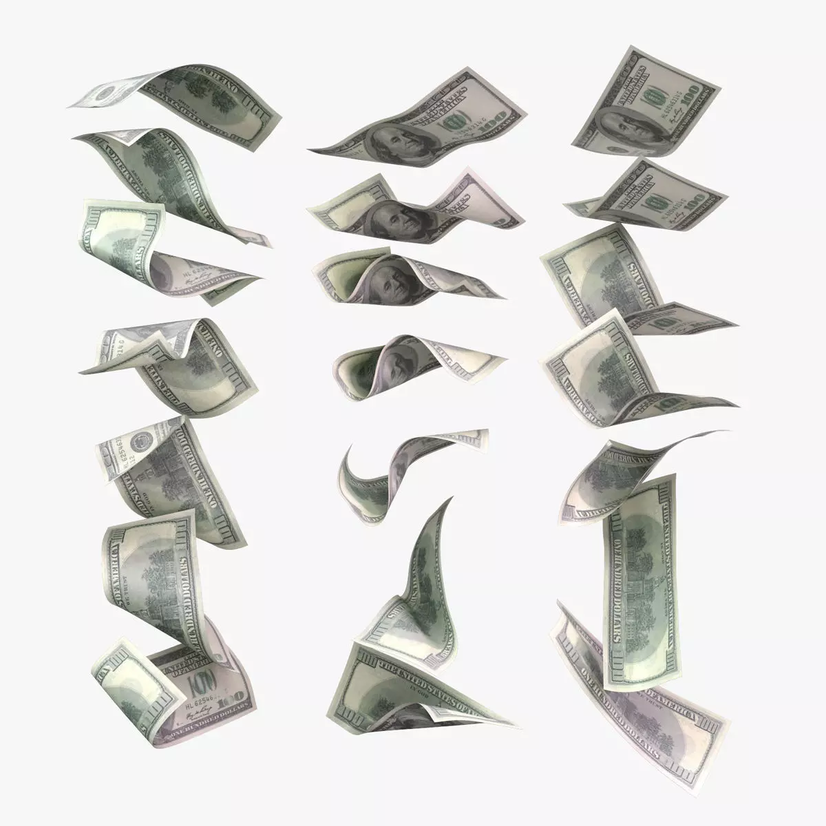 Set of dollar bills 3D model_0