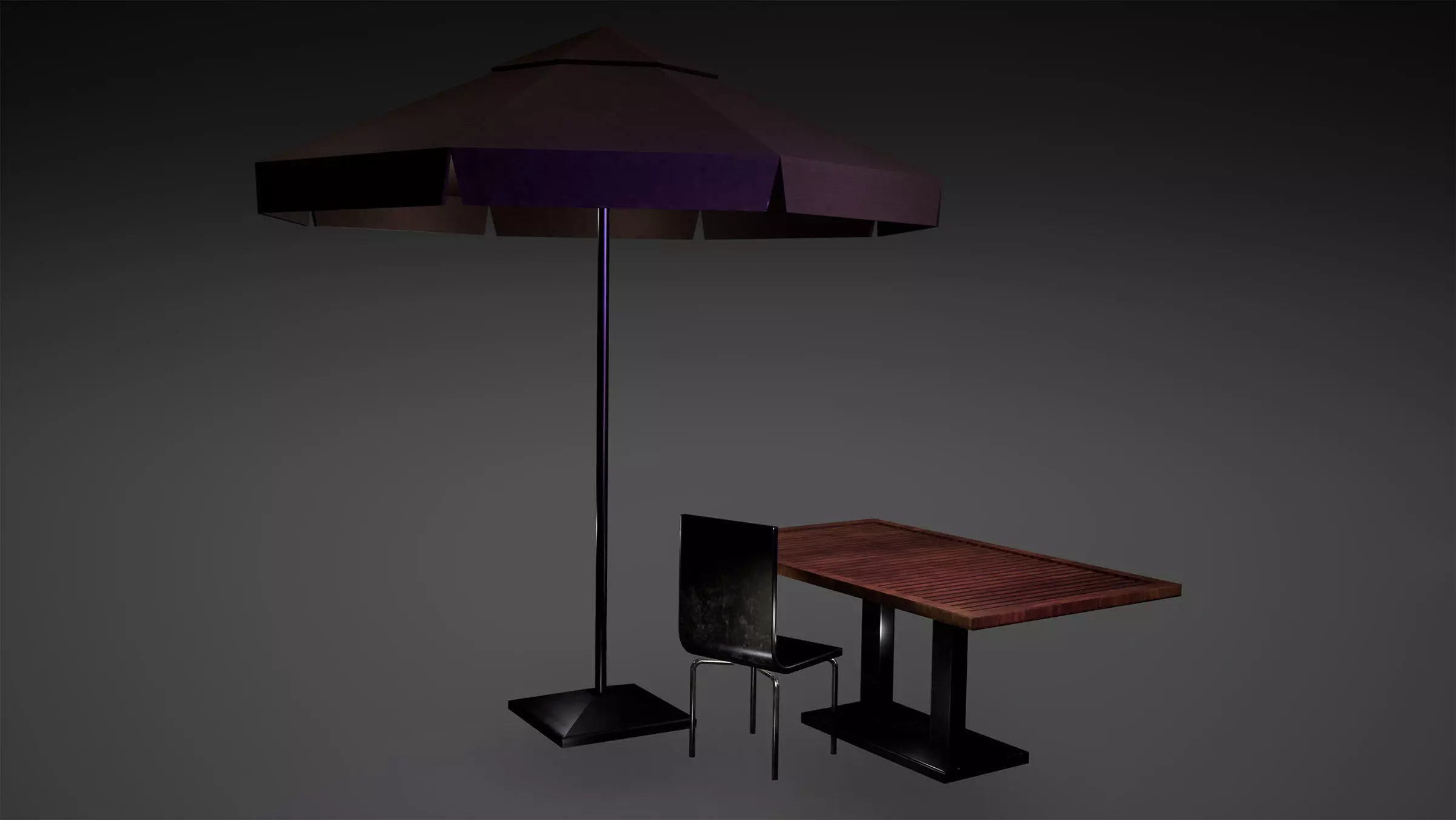 Cafe Chair Table Umbrella Low-poly 3D model_0