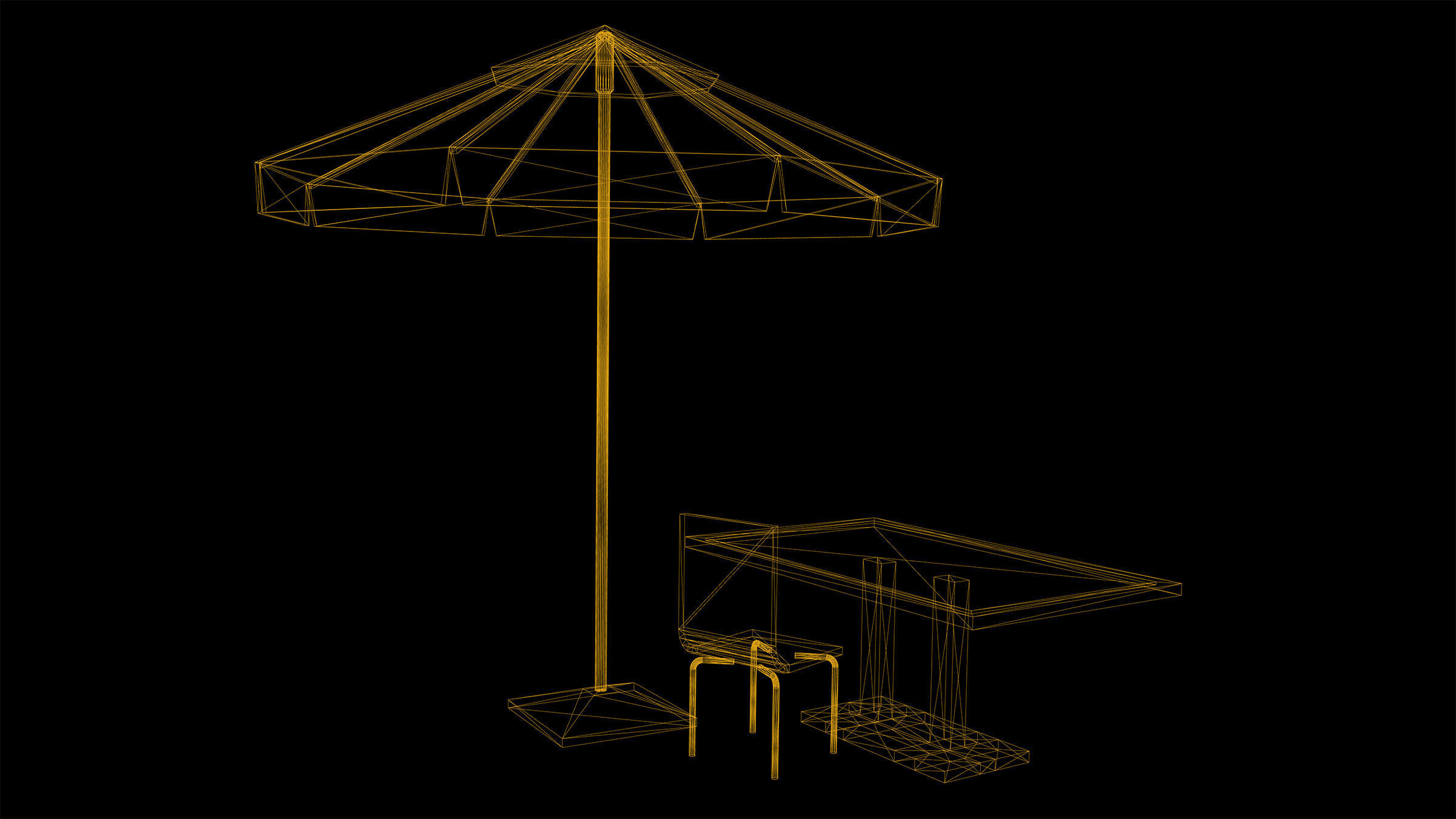 Cafe Chair Table Umbrella Low-poly 3D model_4