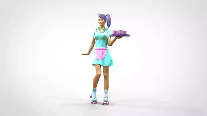 N1 old style waitress on roller skates 3D print model