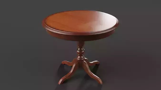 Round wooden coffee table in vintage style Low-poly 3D model