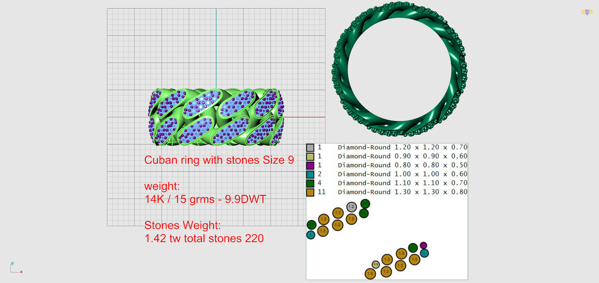 Cuban Link Ring With Stones - Size 9 3D print model_6