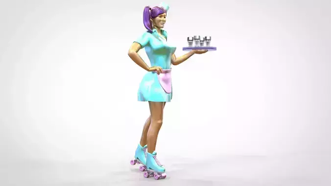 N2 old style waitress on roller skates 3D print model