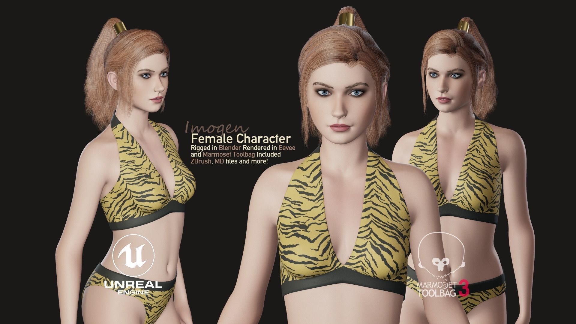 Imogen - Female Character Base Mesh Version 1 - Updated Low-poly 3D model_9