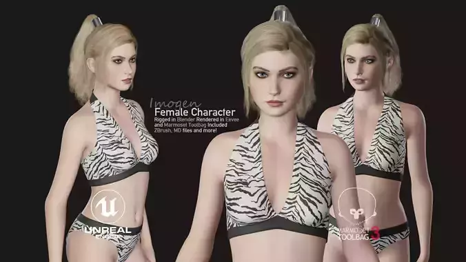 Imogen - Female Character Base Mesh Version 1 - Updated Low-poly 3D model