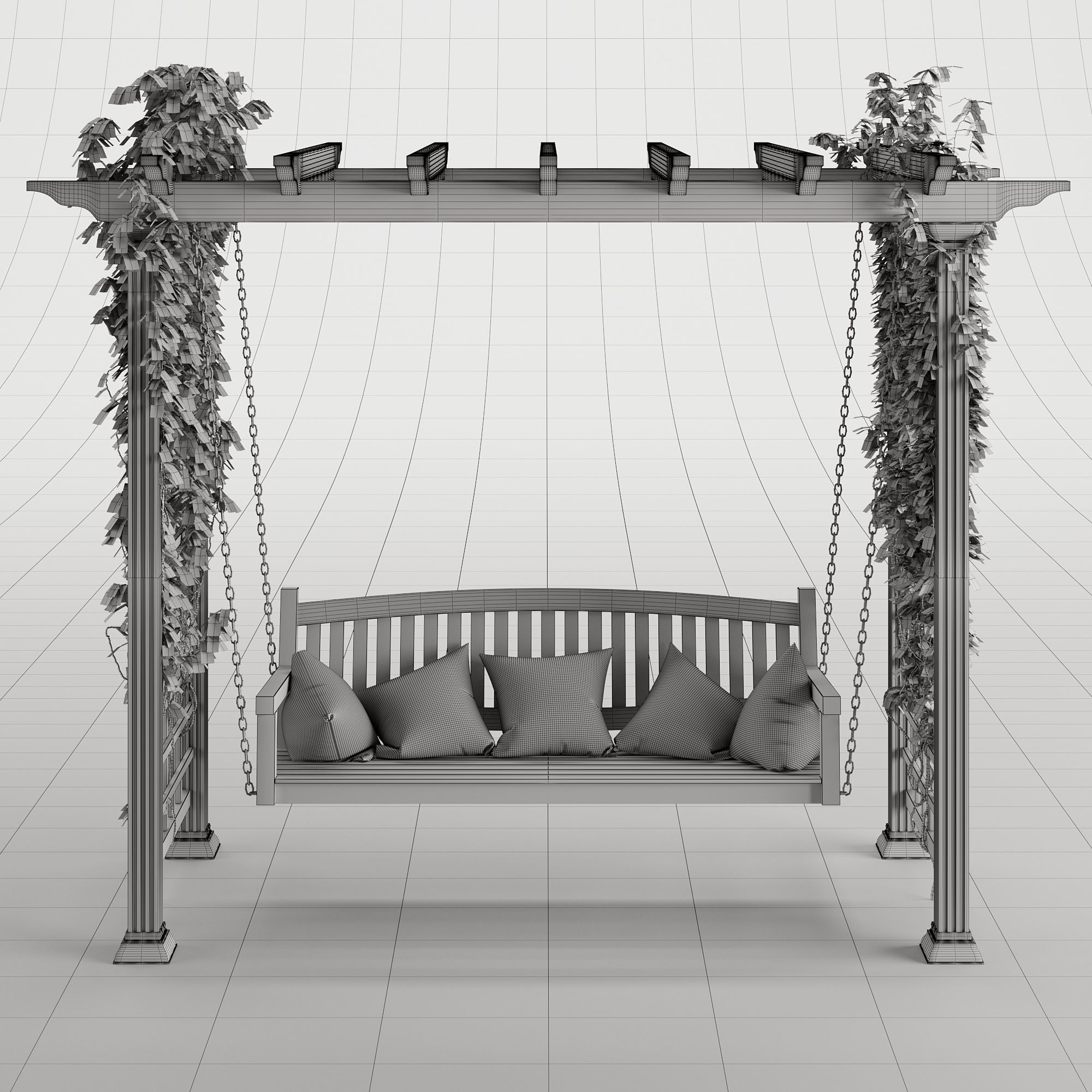 Garden swing pergola 3D model_10