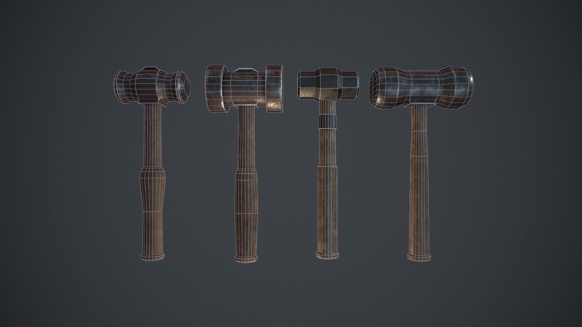 Set of blacksmith hammers Free low-poly 3D model_2